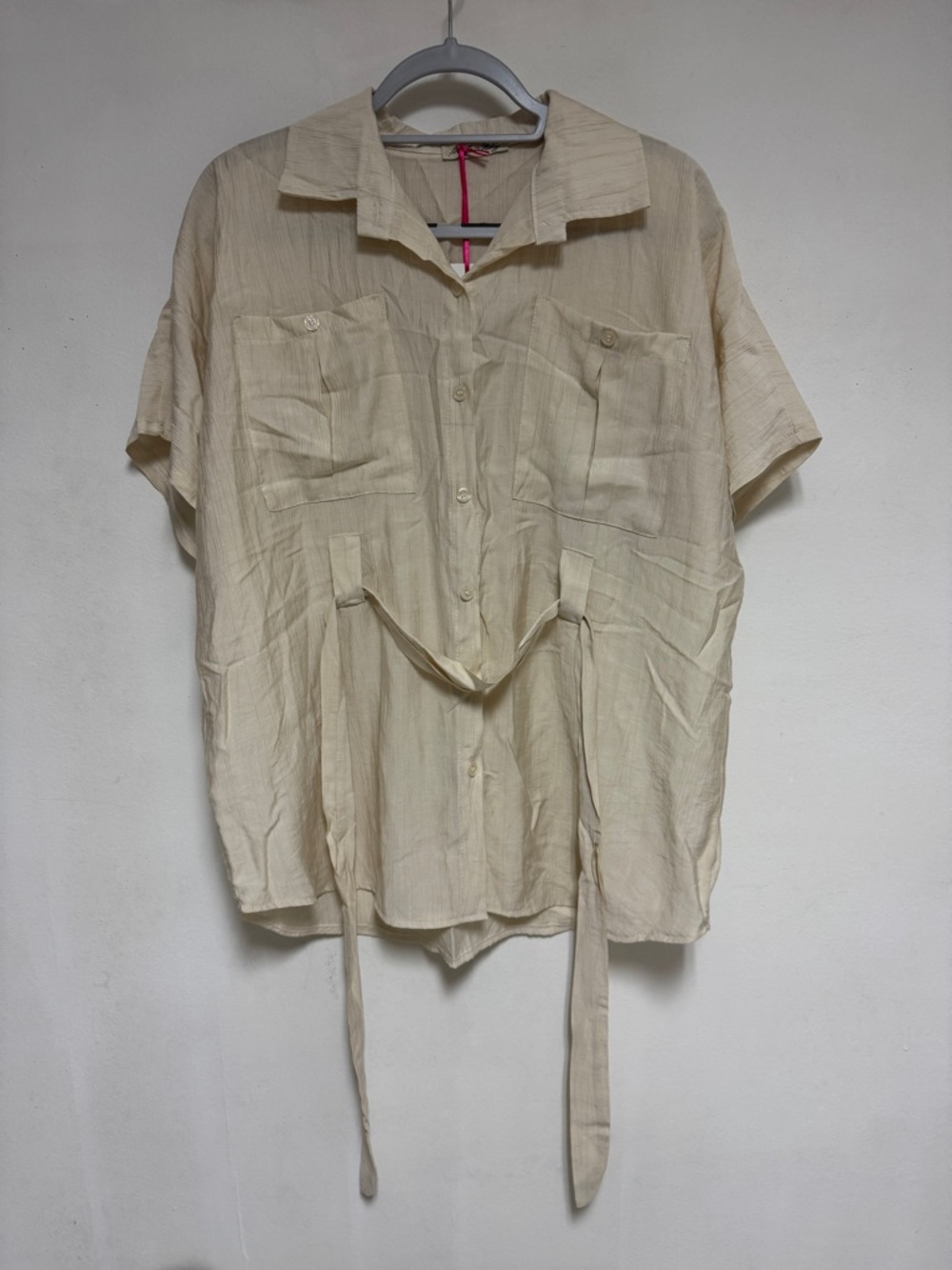 Unlisted Cream Asymmetrical Button-Up Dress with Waist Tie - Picture 7 of 13